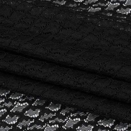 Corded Lace with Finished Eyelash Edges - Black Diamond Lattice