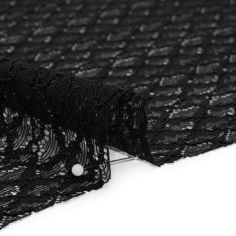 Corded Lace with Finished Eyelash Edges - Black Diamond Lattice