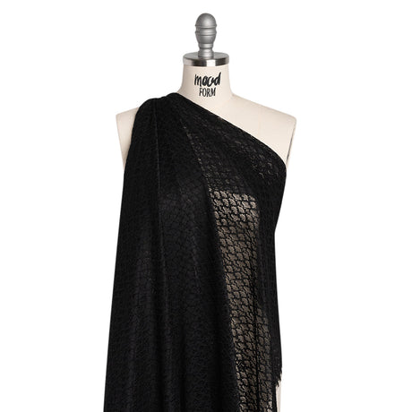 Corded Lace with Finished Eyelash Edges - Black Diamond Lattice