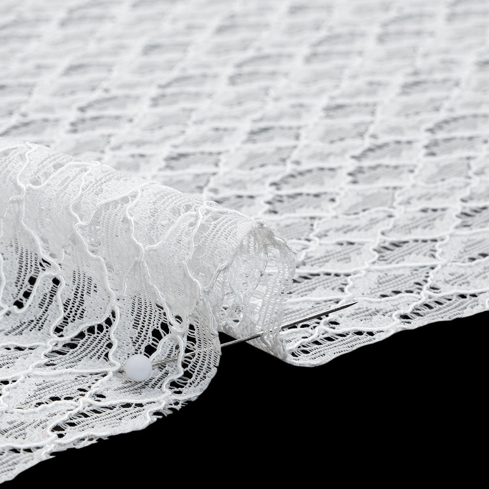 Corded Lace with Finished Eyelash Edges - Ivory Diamond Lattice