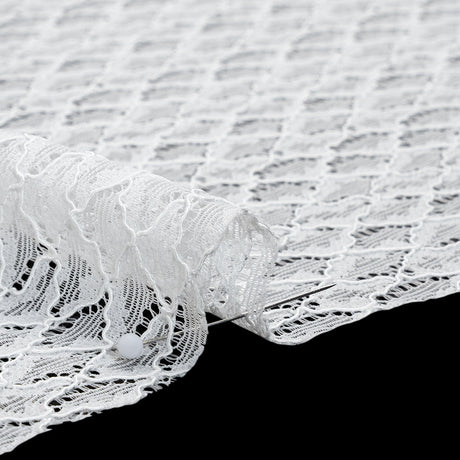 Corded Lace with Finished Eyelash Edges - Ivory Diamond Lattice