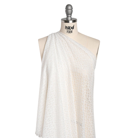 Corded Lace with Finished Eyelash Edges - Ivory Diamond Lattice