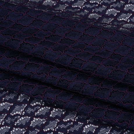 Corded Lace with Finished Eyelash Edges - Navy and Purple Diamond Lattice