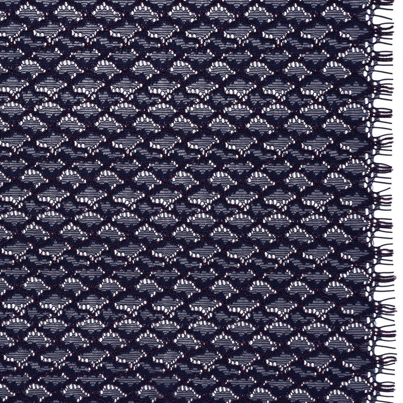 Corded Lace with Finished Eyelash Edges - Navy and Purple Diamond Lattice