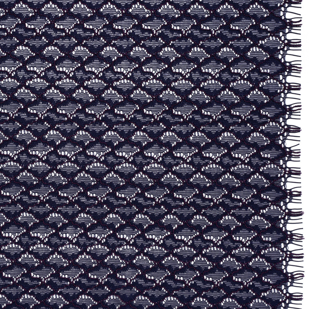 Corded Lace with Finished Eyelash Edges - Navy and Purple Diamond Lattice
