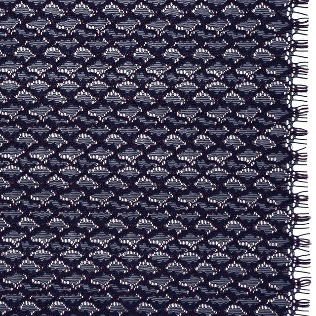 Corded Lace with Finished Eyelash Edges - Navy and Purple Diamond Lattice