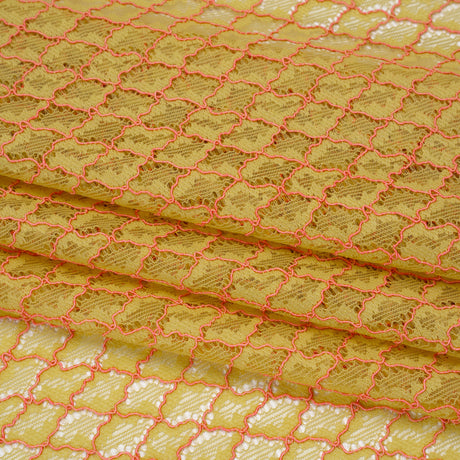 Corded Lace with Finished Eyelash Edges - Chartreuse and Confetti Pink Diamond Lattice