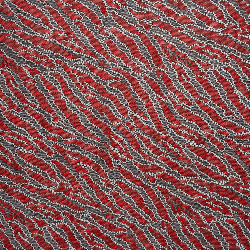 Raschel Lace Panel with Finished Edges - Black and Haute Red Animal Stripes