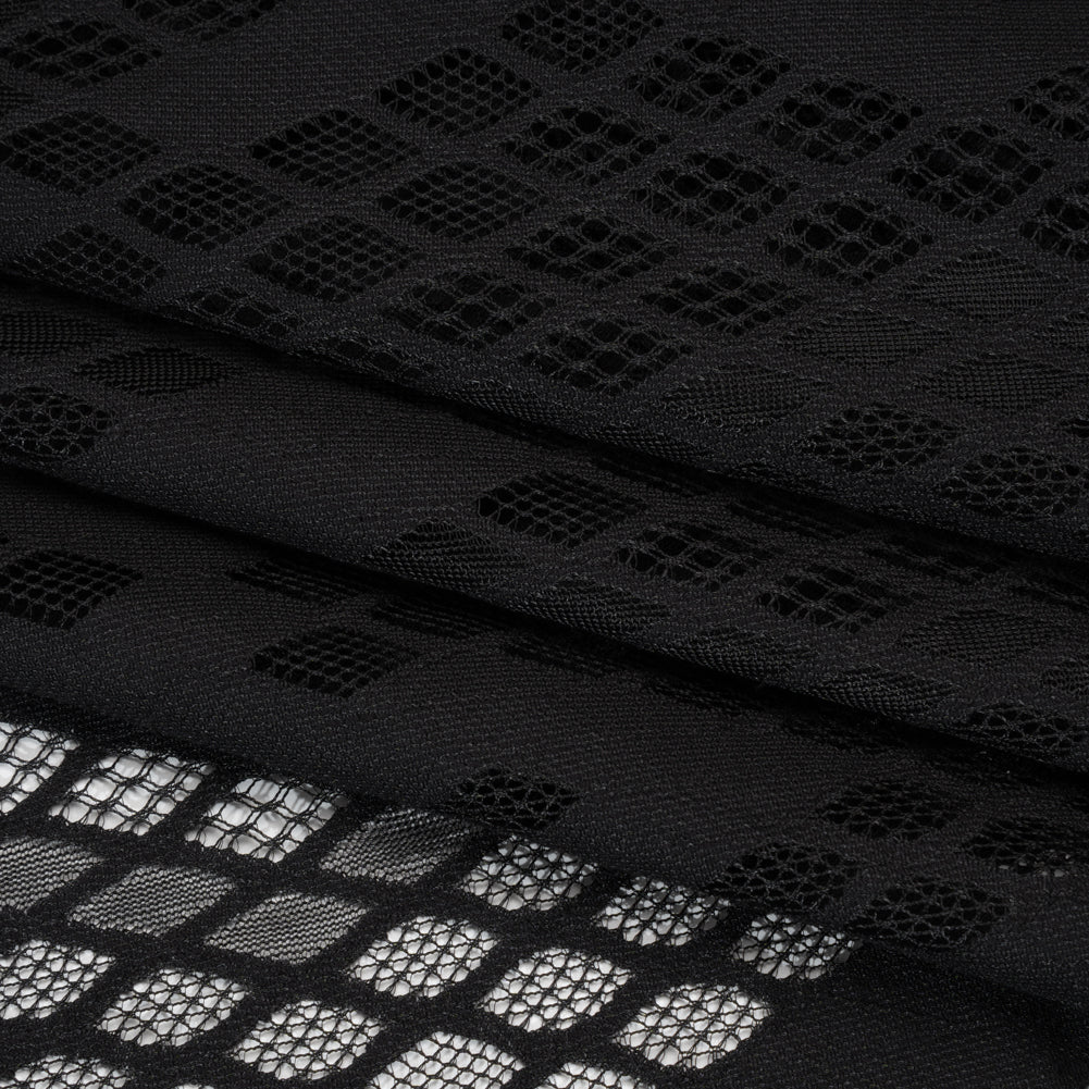 Raschel Lace with Eyelash Fringe Edges - Black Diamond Argyle