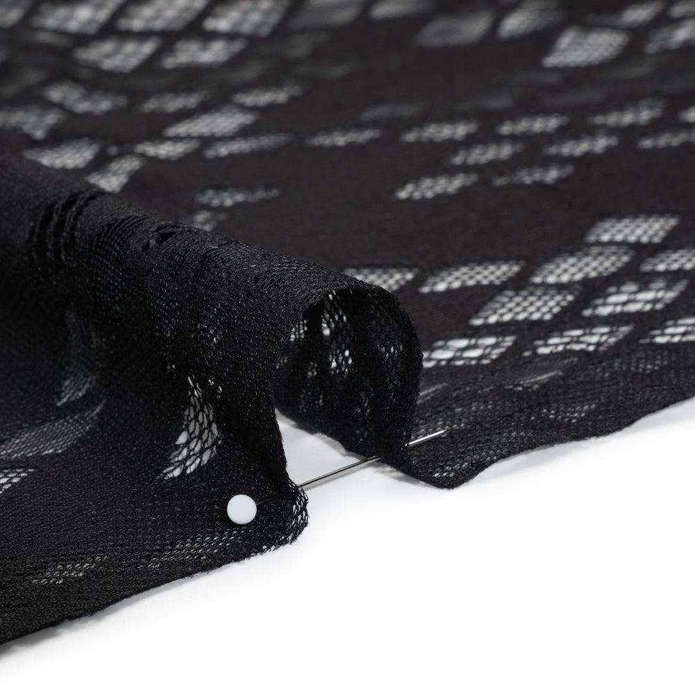 Raschel Lace with Eyelash Fringe Edges - Black Diamond Argyle