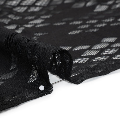 Raschel Lace with Eyelash Fringe Edges - Black Diamond Argyle