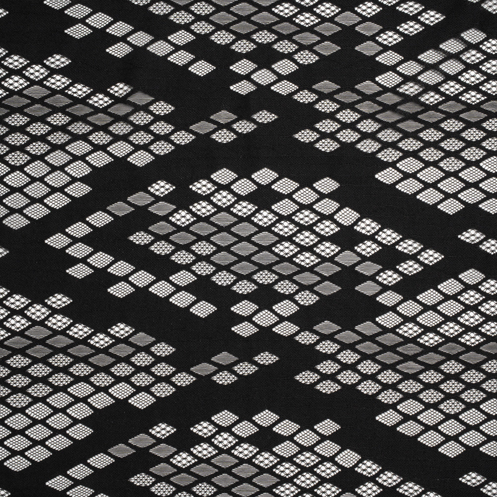 Raschel Lace with Eyelash Fringe Edges - Black Diamond Argyle