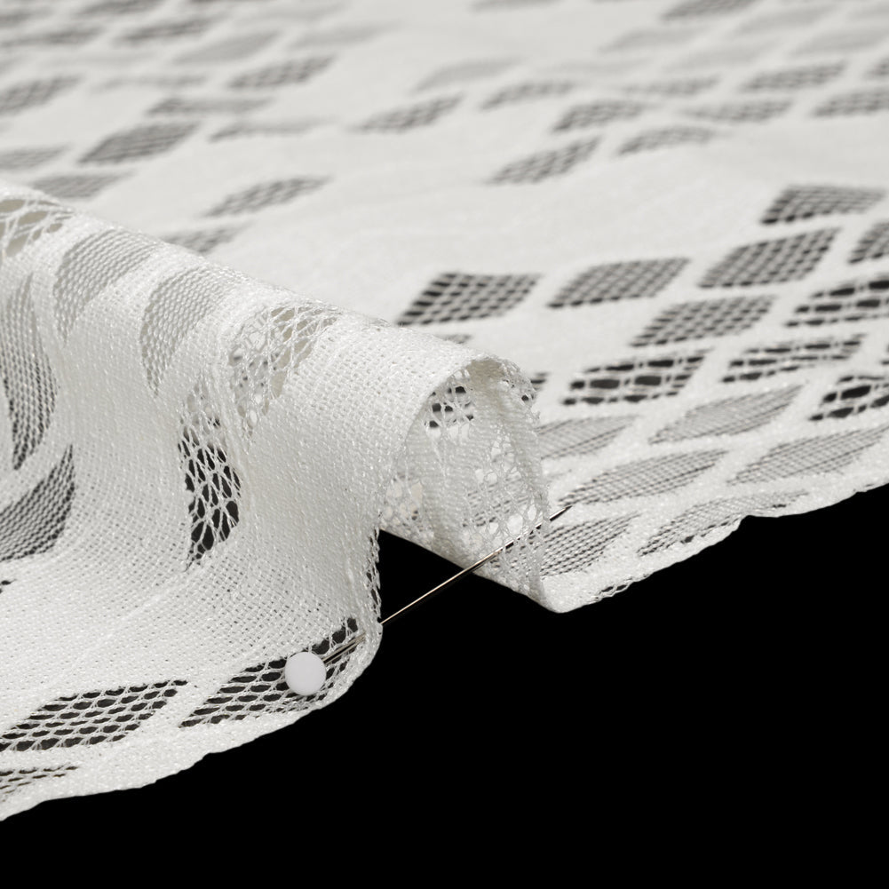 Raschel Lace with Eyelash Fringe Edges - Ivory Diamond Argyle