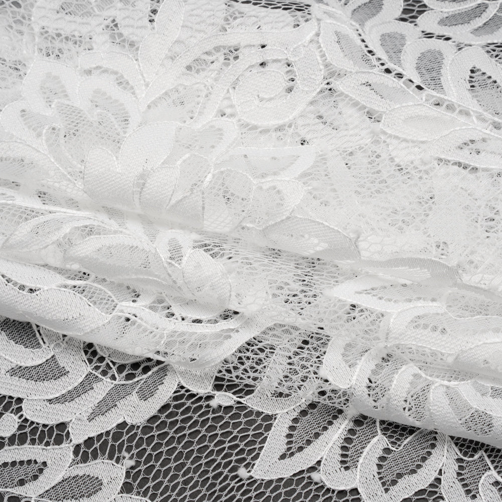 Corded Lace with Finished Scalloped Edges - Ivory Flowers and Leaves