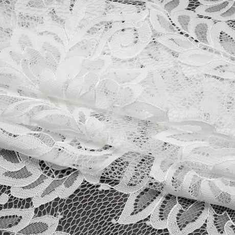 Corded Lace with Finished Scalloped Edges - Ivory Flowers and Leaves
