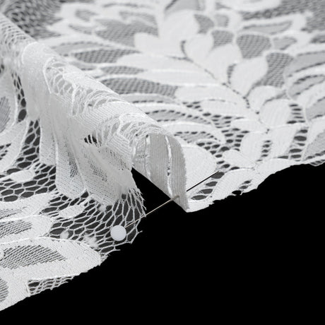 Corded Lace with Finished Scalloped Edges - Ivory Flowers and Leaves