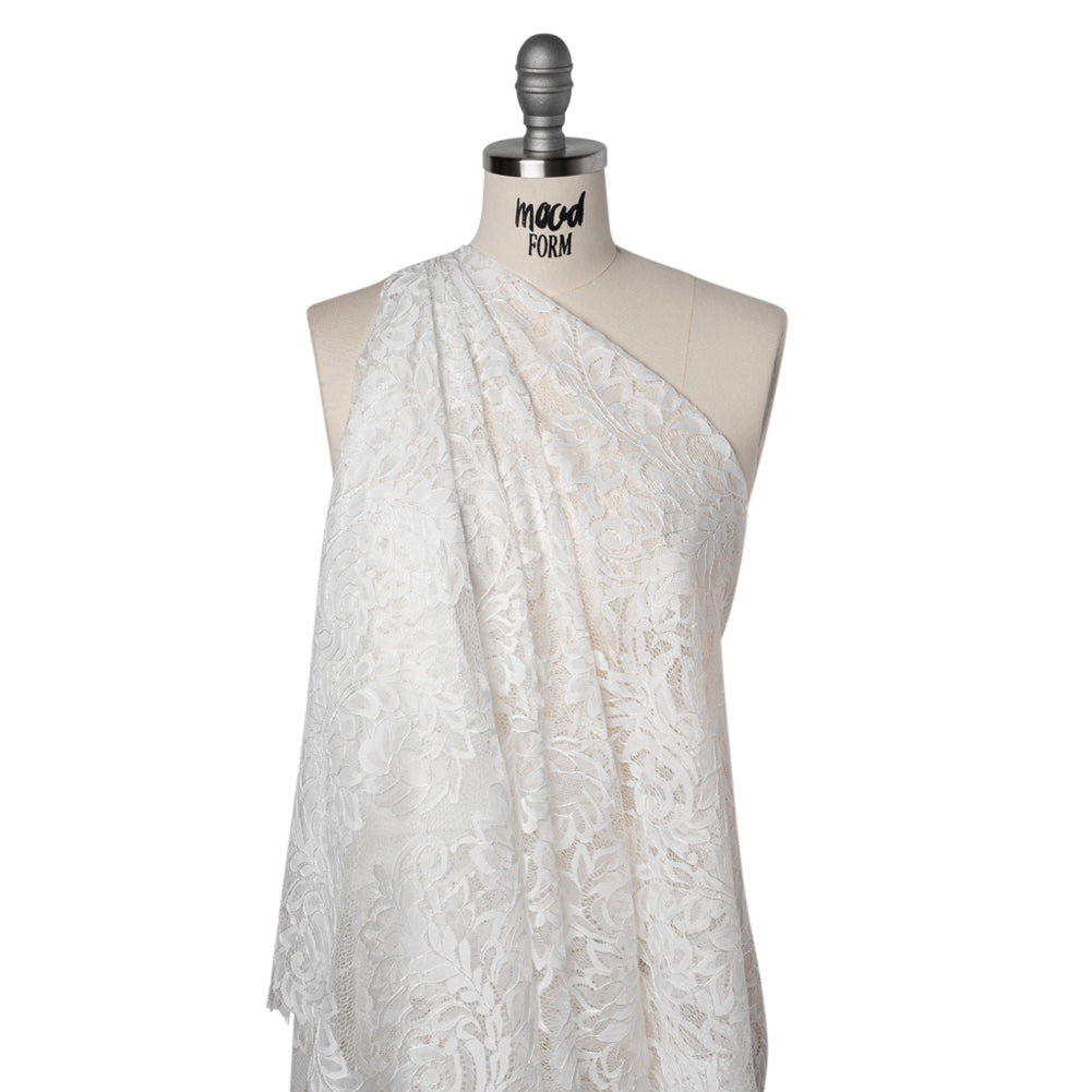 Corded Lace with Finished Scalloped Edges - Ivory Flowers and Leaves