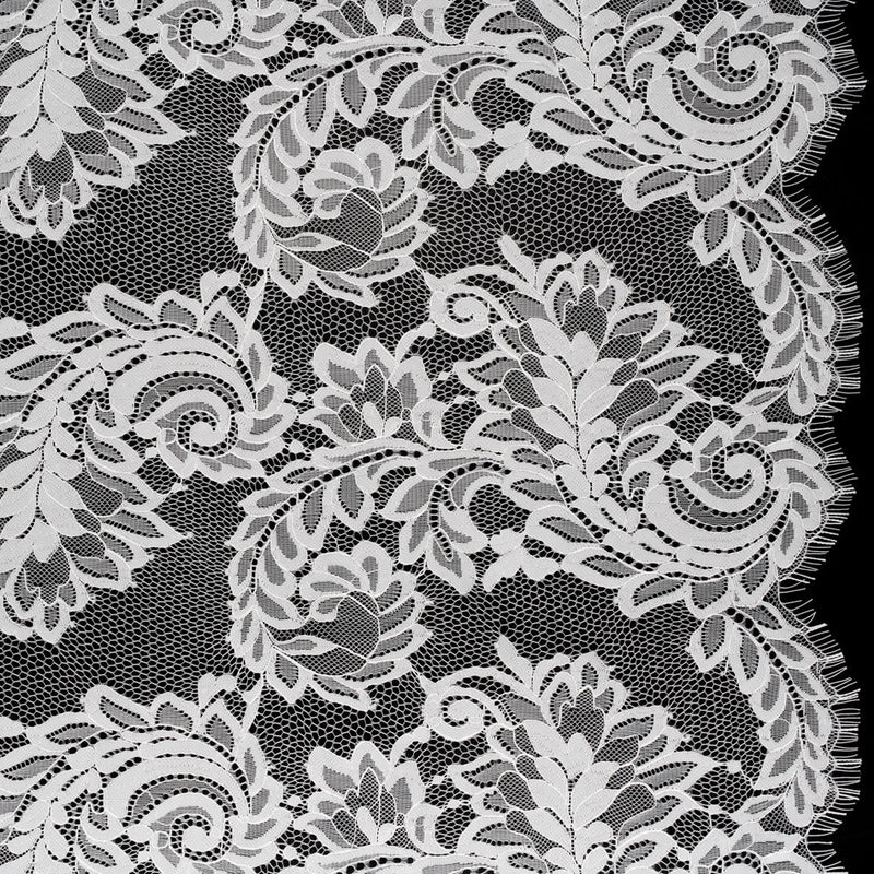 Corded Lace with Finished Scalloped Edges - Ivory Flowers and Leaves