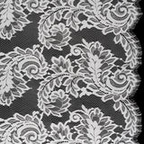 Corded Lace with Finished Scalloped Edges - Ivory Flowers and Leaves