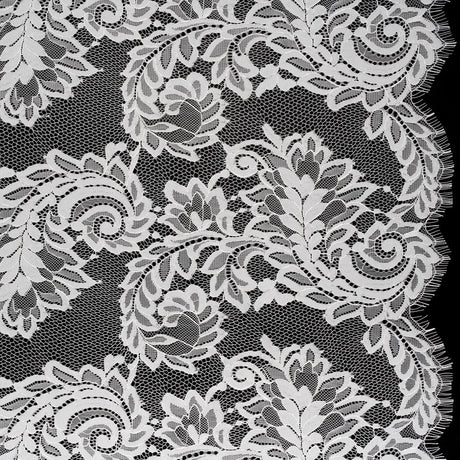 Corded Lace with Finished Scalloped Edges - Ivory Flowers and Leaves