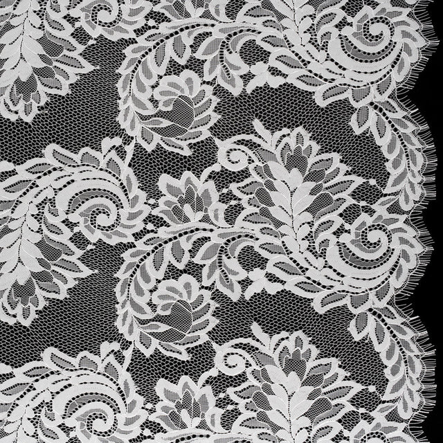 Corded Lace with Finished Scalloped Edges - Ivory Flowers and Leaves