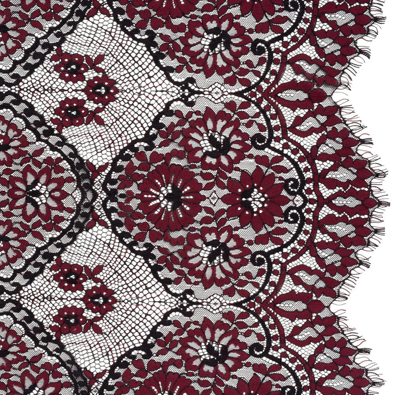 Raschel Lace with Finished Scalloped Edges - Black and Chocolate Truffle Sunflowers and Daisies