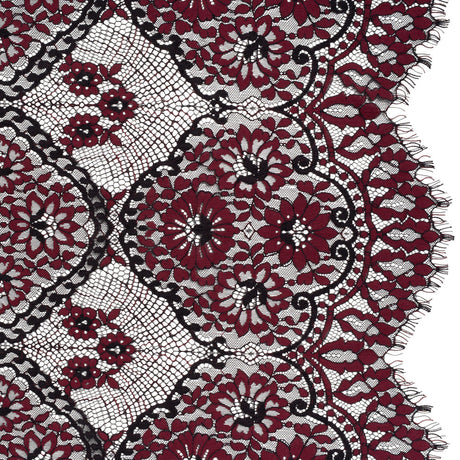 Raschel Lace with Finished Scalloped Edges - Black and Chocolate Truffle Sunflowers and Daisies