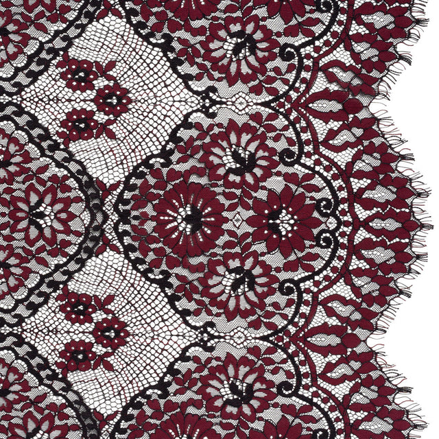 Raschel Lace with Finished Scalloped Edges - Black and Chocolate Truffle Sunflowers and Daisies