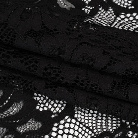 Corded Lace with Finished Scalloped Edges - Black Bold Florals