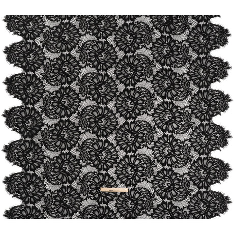 Corded Lace with Finished Scalloped Edges - Black Bold Florals