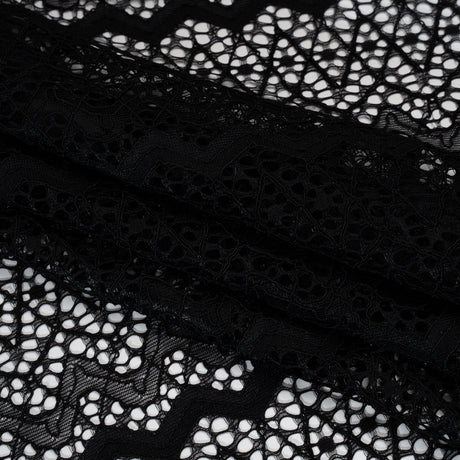 Corded Lace with Eyelash Fringe Edges - Black Zig Zag Stripes