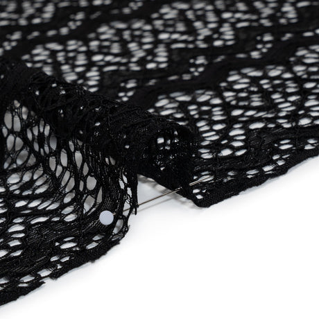 Corded Lace with Eyelash Fringe Edges - Black Zig Zag Stripes