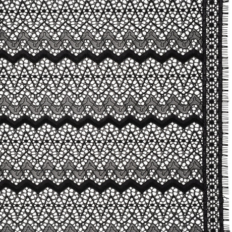 Corded Lace with Eyelash Fringe Edges - Black Zig Zag Stripes