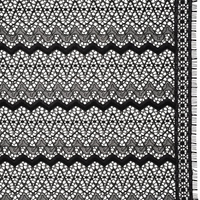 Corded Lace with Eyelash Fringe Edges - Black Zig Zag Stripes