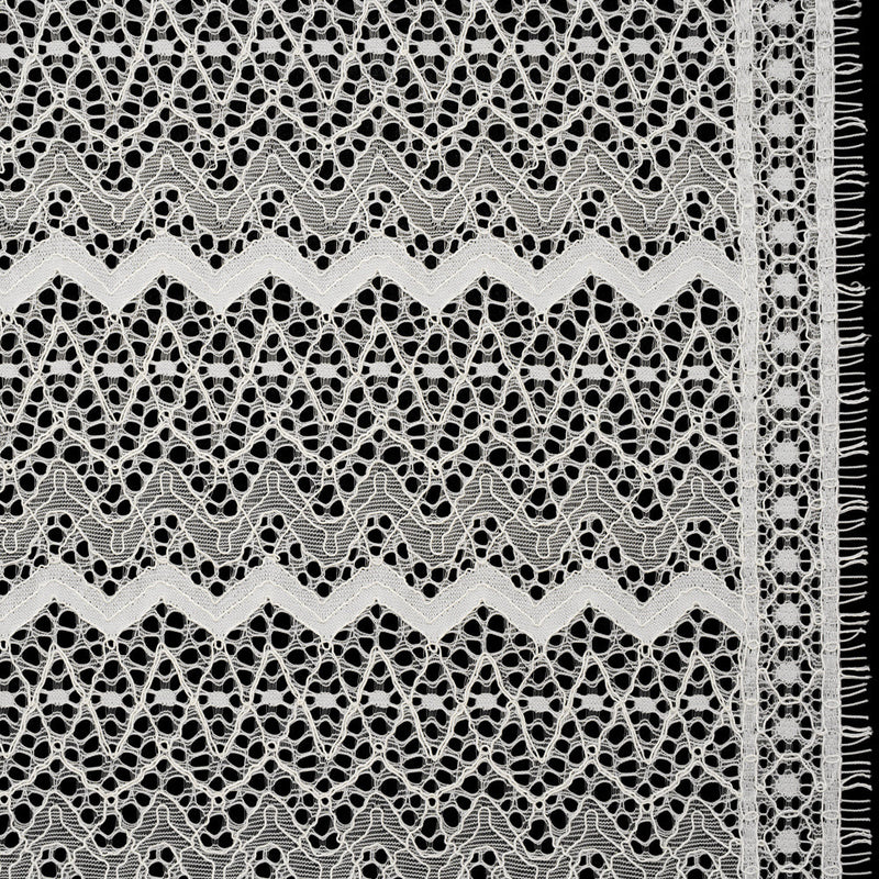 Corded Lace with Eyelash Fringe Edges - Ivory Zig Zag Stripes