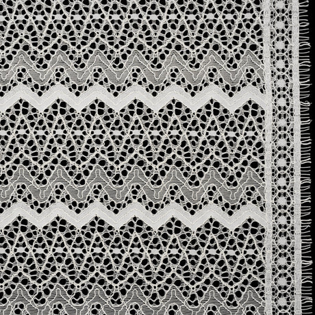 Corded Lace with Eyelash Fringe Edges - Ivory Zig Zag Stripes