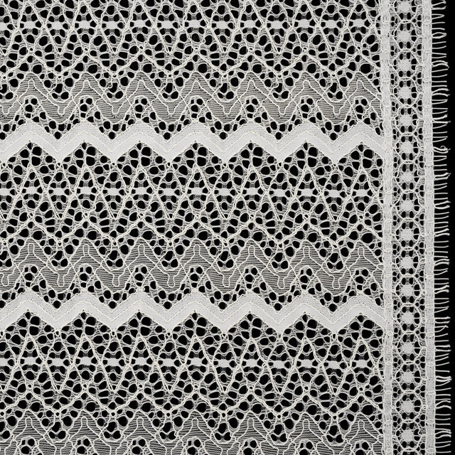 Corded Lace with Eyelash Fringe Edges - Ivory Zig Zag Stripes