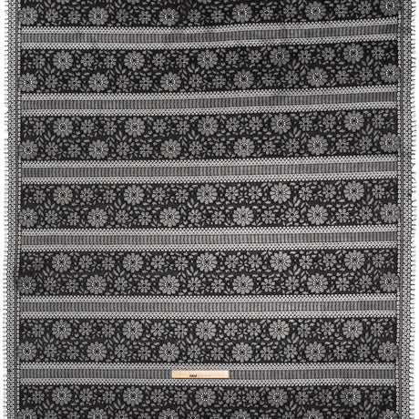 Corded Lace with Eyelash Fringe Edges - Black Floral and Geometric Stripes