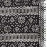 Corded Lace with Eyelash Fringe Edges - Black Floral and Geometric Stripes