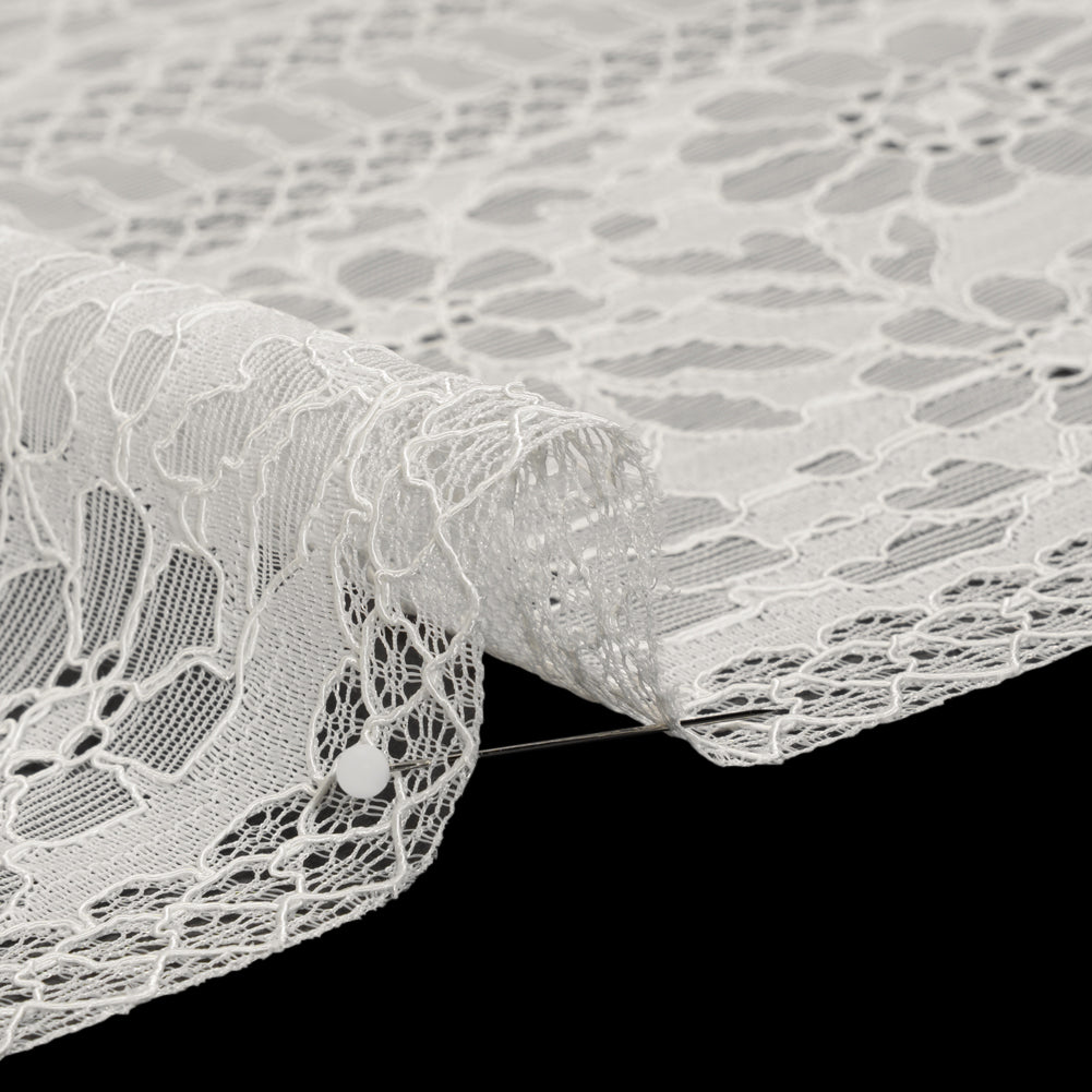 Corded Lace with Eyelash Fringe Edges - Ivory Floral and Geometric Stripes