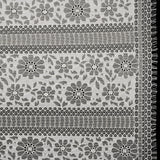 Corded Lace with Eyelash Fringe Edges - Ivory Floral and Geometric Stripes