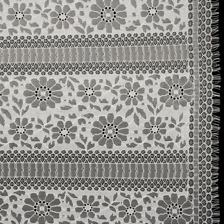 Corded Lace with Eyelash Fringe Edges - Ivory Floral and Geometric Stripes
