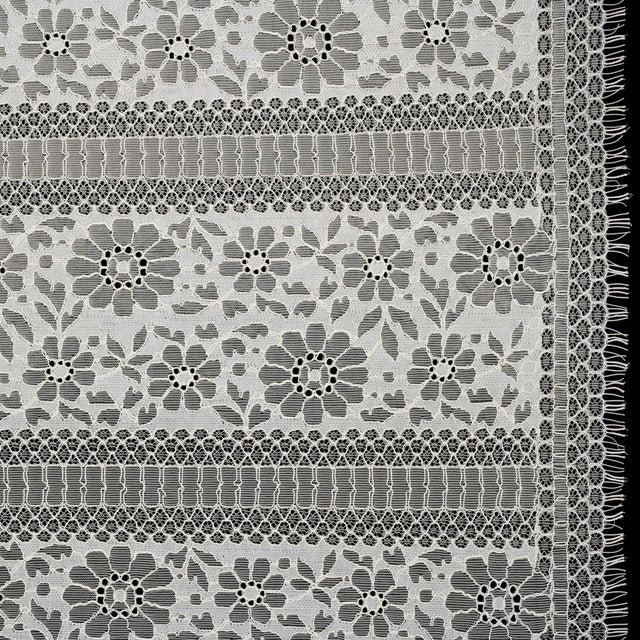Corded Lace with Eyelash Fringe Edges - Ivory Floral and Geometric Stripes