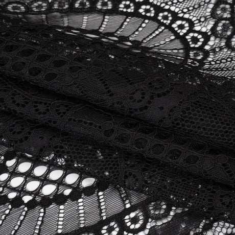 Corded Lace with Scalloped Fringe Edges - Black Geometric Lozenges