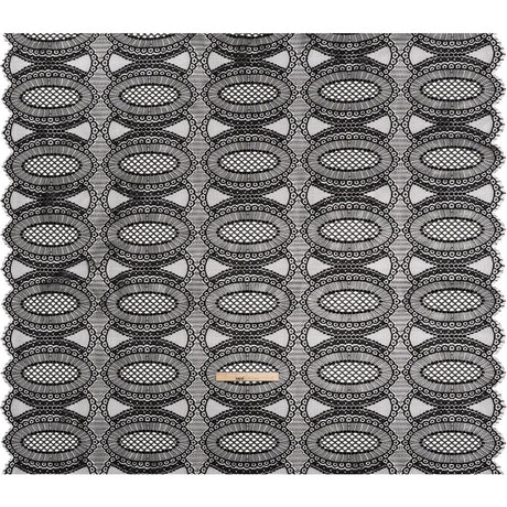 Corded Lace with Scalloped Fringe Edges - Black Geometric Lozenges
