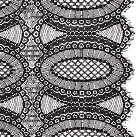 Corded Lace with Scalloped Fringe Edges - Black Geometric Lozenges
