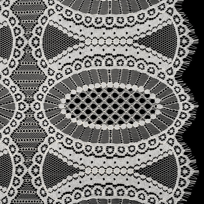 Corded Lace with Scalloped Fringe Edges - Ivory Geometric Lozenges