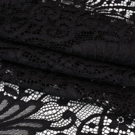 Corded Lace with Finished Edges - Black Fanciful Floral Ogees