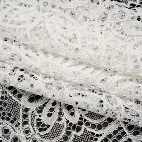 Corded Lace with Finished Edges - Ivory Radiant Floral