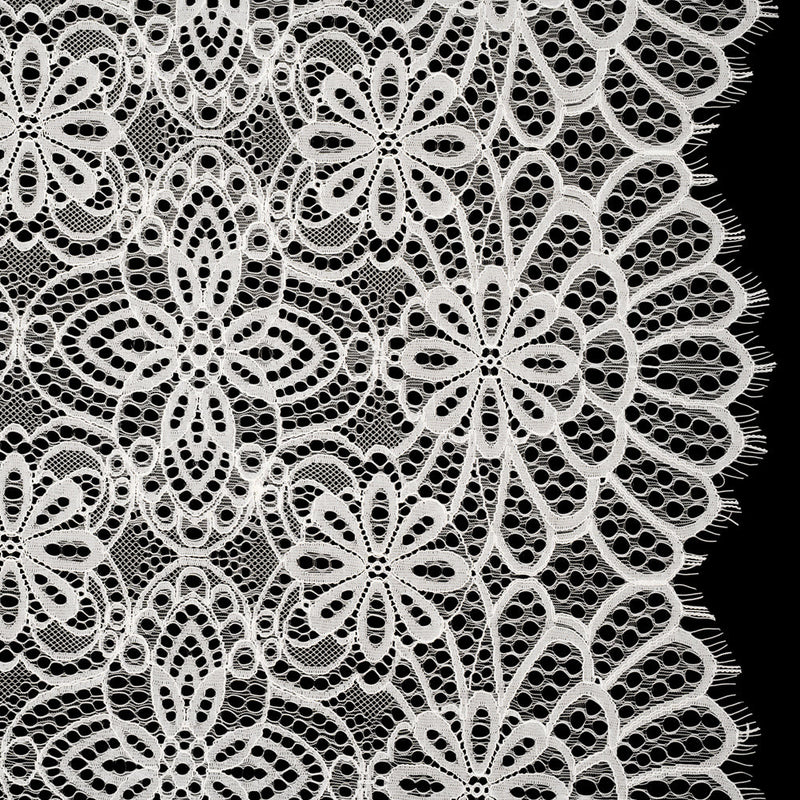 Corded Lace with Finished Edges - Ivory Radiant Floral